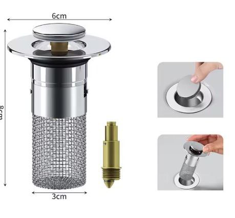 مصفاة مزدوجة للحمّام / المطبخ Pop-Up مع مصفاة إزالة وتنقية